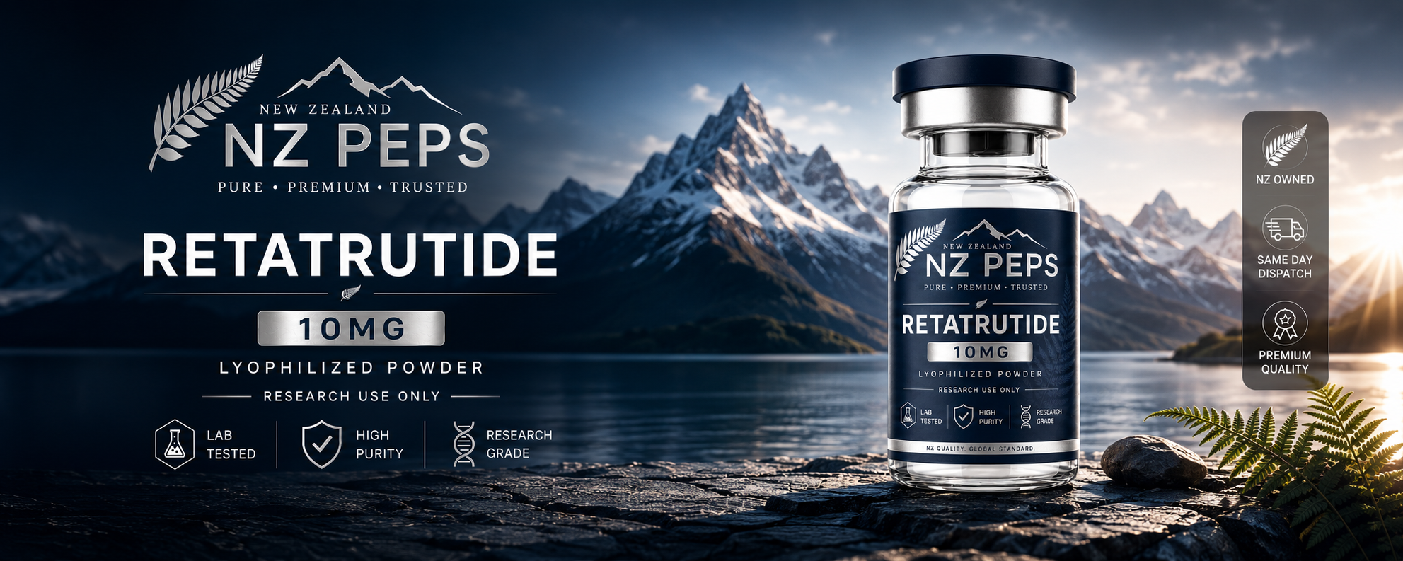 NZ Peps — 99%+ purity research peptides held in New Zealand stock and delivered nationwide by overnight tracked courier